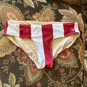 Albion vertical red striped bikini bottoms. Size M